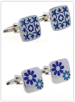 10pairs/daug Kvadratinių rankogalių segtukai Vintage Blue Flower 
