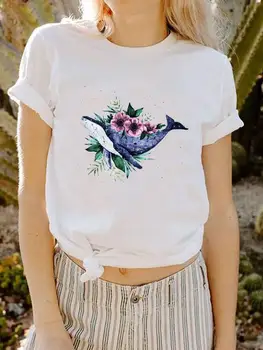 Grafinis T-marškinėliai Tee Viršaus į Mados Moterų Gėlių Bičių 90-ųjų Stiliaus Tendencija Mielas trumpomis Rankovėmis Spausdinti Marškinėlius Vasarą, Pavasarį Spausdinimo Drabužiai