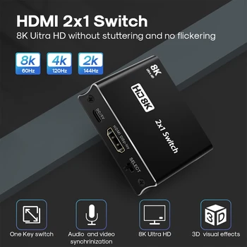 2 in 1 out HDMI Switcher-compatible2.1 Įjunkite Splitter Aukštos defination Skaičiuoklė