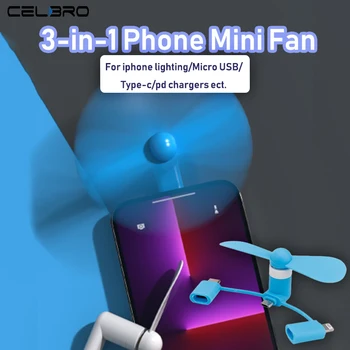 3 IN 1 Telefonų Gerbėjas, Nešiojamas Mini Išmanųjį telefoną Mažas Ventiliatorius Iphone Apšvietimo Xiaomi Redmi 
