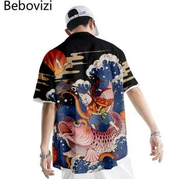 6XL Negabaritinių Japonų Anime Katė Spausdinti Streetwear Havajų Marškinėliai 2023 Vyrų Paplūdimio Trumpas Rankovės Harajuku 