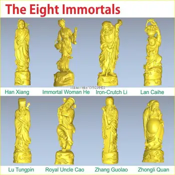 8PCS/DAUG Aštuonių Immortals 3D modelis 4 ašis apskritas schema 3D išdrožtos skulptūros cnc mašina STL failo