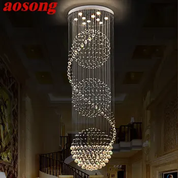 AOSONG Šiuolaikinės Kristalų Pakabukas Šviesos diodų (LED) Kūrybos Prabanga Šviestuvo Lempų, skirtų Namų Kambarį Vila Dvipusis Laiptų Dekoras