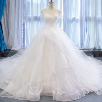 Balta Stebėjimo Seksualus Blizgučiai Princesė, Vestuvinių Suknelių 2023 Aukštos Kokybės Nėrinių Nuotakos Suknelės HM67023 Užsakymą