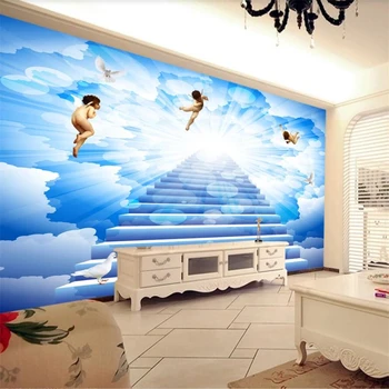 beibehang Užsakymą tapetai 3d freskos mėlynas dangus, balti debesys angelo palaiminimas fono sienos gyvenimo kambario, miegamasis bažnyčios 3d tapetai