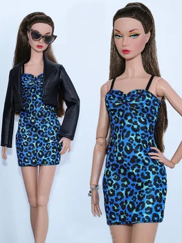 drabužių set / juoda oda, kailis + mėlyna suknelė / 30cm lėlės drabužiai tiktų aprangą 1/6 Xinyi FR ST Barbie Lėlės / mergaičių žaislas kalėdos