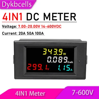 Dykbcells 4in1 DC Voltmeter Ammeter Galios Ekranas Metrų DC 7-20V 14V-600V LCD skaitmeninis įtampos srovės elektros energijos skaitiklis