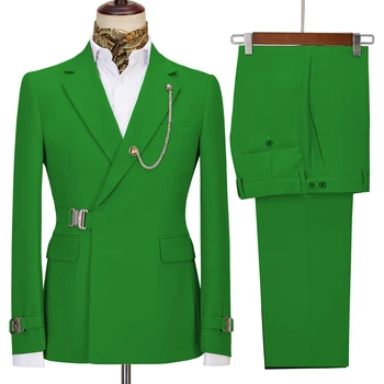 Elegantiškas Vyrų Kostiumas 2 vnt Mados Metalo Sagtis Striukė Boutique Verslo Laisvalaikio Kostiumas Kailis Jaunikis Vestuvių Suknelė (Sportiniai švarkai (bleizeriai)+Kelnės)