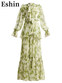 Eshin Žalia Spausdinimo ilgomis Rankovėmis Prarasti Juosmens didelio Dydžio Prabangus Suknelė Moterims 2023 Vasaros Mados Moterų Naujos Suknelės TH4105