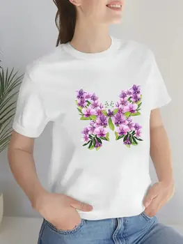Gėlė Gražių Gėlių Tendencija Mielas Trumpas Rankovės Vasaros Drabužių Print O-neck Tee Top Marškinėliai Mados Moterų Drabužių Grafinis T-shirt
