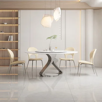 Italų stiliaus minimalistinė prabanga roko plokštelę, šviesos stalo kėdė mišinys, modernus paprasta apskritojo stalo su patefonu
