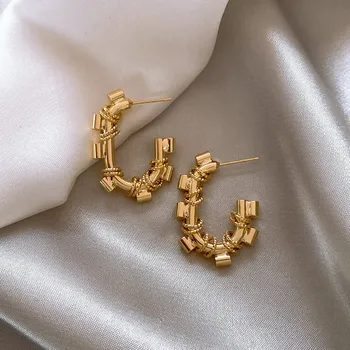 Korėjos bižuterijos 14K aukso apkalos paprasti, elipsės formos geometrija metalo auskarai šiuolaikinių moterų dienos darbo priedai