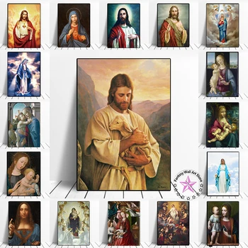 Krikščionių Jėzaus, Mergelės Marijos Paveikslai Tapyba Katalikų Bažnyčios Plakato Spauda Religijos Sienos Meno Freskos Modernių Namų Kambario Dekoro Nuotrauką