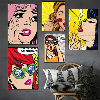 Mados Mergaitė, Kurią Roy Lichtenstein Plakatas Lūpų Dažai Moteriai Rūkymas Sienos Pop Meno Tapybos Drobės Šiaurės Spausdina Nuotraukas, Namų Dekoro