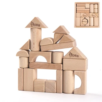 Mediniai Žaislai Montessori Švietimo Žaislai 22pcs Medžio masyvo Unpainted Medinių Blokų Geometrinis Pastatas, Žaidimai, Žaislai Kūdikiams