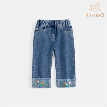 Merginos džinsai pavasario drabužių 2023 naujas stilius vaikų prarasti pločio kojų kelnės moteriška kūdikį ne dėvėti kelnės Pavasarį ir rudenį