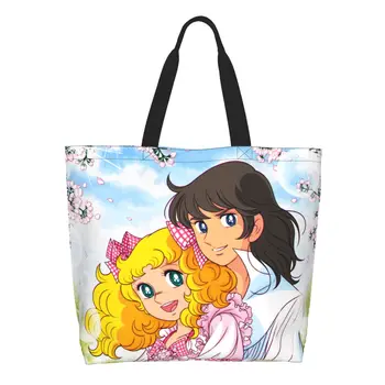 Mielas Saldainiai Saldainiai Nešti Pirkinių Krepšys Daugkartinio Naudojimo Anime, Manga Animacinių Filmų Mergina Drobės Bakalėjos Peties Shopper Bag