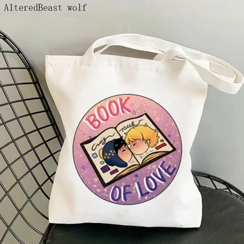 Moterų Shopper bag Knygą meilės Spausdinti animacinių filmų Maišelį Harajuku Pirkinių Drobės Shopper Bag mergina rankinę Nešti Peties Lady Krepšys