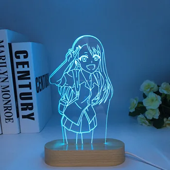 Nagatoro LED Šviesa už Kambario Dekoro Spalva Keičiasi Dovana Naktį Šviesos Manga Nereikia Žaislas su Manimi Praleisti Nagatoro Anime Medinės 3D Lempos