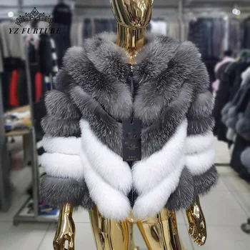 Nekilnojamojo Lapės Kailiniai Paltai Moterims, Žiemą Šilta Natūralios Storos Fox Fur Ruoželiniu Pilkos spalvos Siūlėmis Balta Trumpas Outwear Mados Lady Striukė FC-443