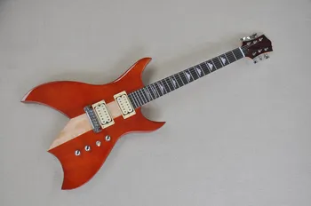 Neįprastos Formos Raudona Kūno Elektrinė Bosinė Gitara su Raudonmedžio Fretboard,Kaklo Per Kūną, 