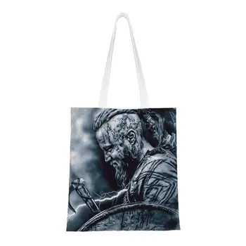 Perdirbimo Ragnar Lothbrok Pirkinių Krepšys Moterų Pečių Canvas Tote Maišą Nešiojamų Vikingų Karalius, Bakalėja, Shopper Bags