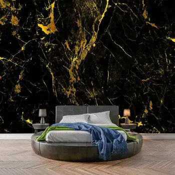 Prabangus ir ramus aukso folija juodojo aukso džiazo balto marmuro 3D gyvenimo kambario, miegamasis užsakymą lipnios tapetai, freskos