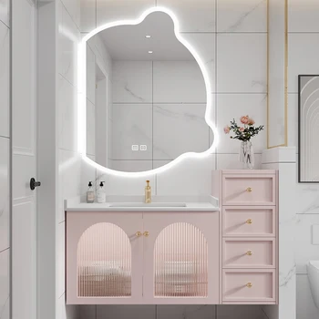 Pritaikyti Šviesos Prabanga Šiaurės Europoje Skalūnų Vonios spintos Rožinis Smart Praustuvas Vonios tualeto reikmenų spintelė su kriaukle