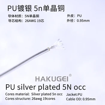 PU sidabruotas 5n monokristalo vario OT: 0.95 mm (26awg 19core