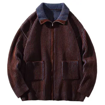 Rudenį Zip-Up Pocket Cardigan Vyrų Baggy Sweatercoat Harajuku Mados Streetwear Trikotažas Megztinis Drabužiai Viršūnes Vyrų Plius Dydis 5XL