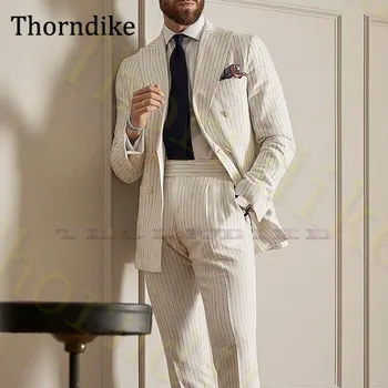 Thorndike Verslo Kostiumas Vyrams,Elegantiškas Dryžuotas Jaunikis Tuxedos, Atsitiktinis Oficialią Vestuvių Suknelė Terno Maculino,Pagal Užsakymą Pagaminti 2 Vnt