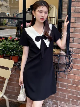 Vasaros Juoda Kratinys Lankas Lėlės Apykaklės Mini Suknelė Moterų Mados Elegantiškas Y2k Kawaii Suknelė 2023 Korėjos Derliaus Hepburn Šalis Suknelė
