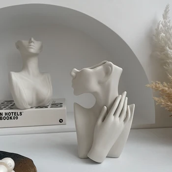 Šiuolaikinės Paprasta Ins Stiliaus Žmogaus Veido Abstrakčiai Vertus Baltos Keramikos Vaza Kūrybos Prancūzijos Namų Dekoro Gyvenamasis Kambarys Veranda Apdaila